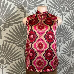 Retro Mod Halter Top Pink Geometric Keyhole Scarf Tie Blouse S Boho festival